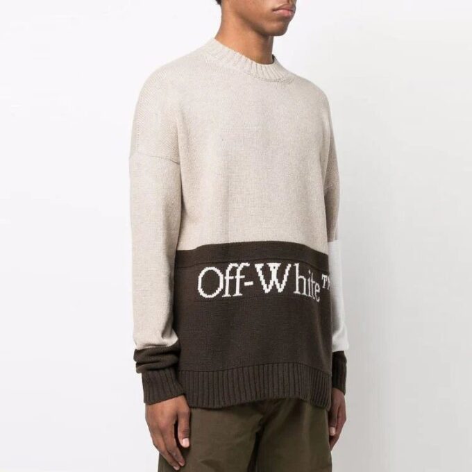 Off-White Herre SS22 Logo Intarsia Colorblock Ullgenser Beige