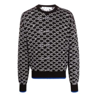 Off-White Herre SS22 Logo Intarsia Strikk Rundhals Langermet Ullgenser Svart