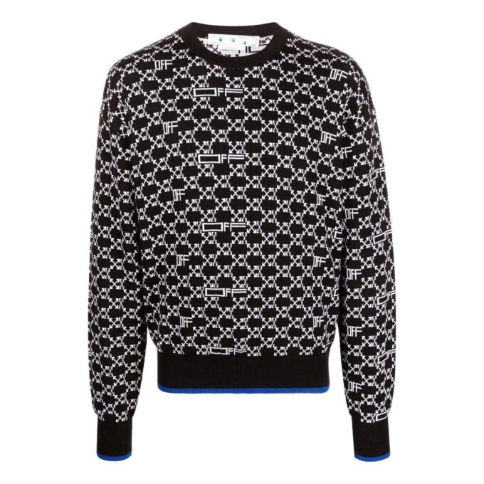 Off-White Herre SS22 Logo Intarsia Strikk Rundhals Langermet Ullgenser Svart