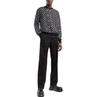 Off-White Herre SS22 Logo Intarsia Strikk Rundhals Langermet Ullgenser Svart