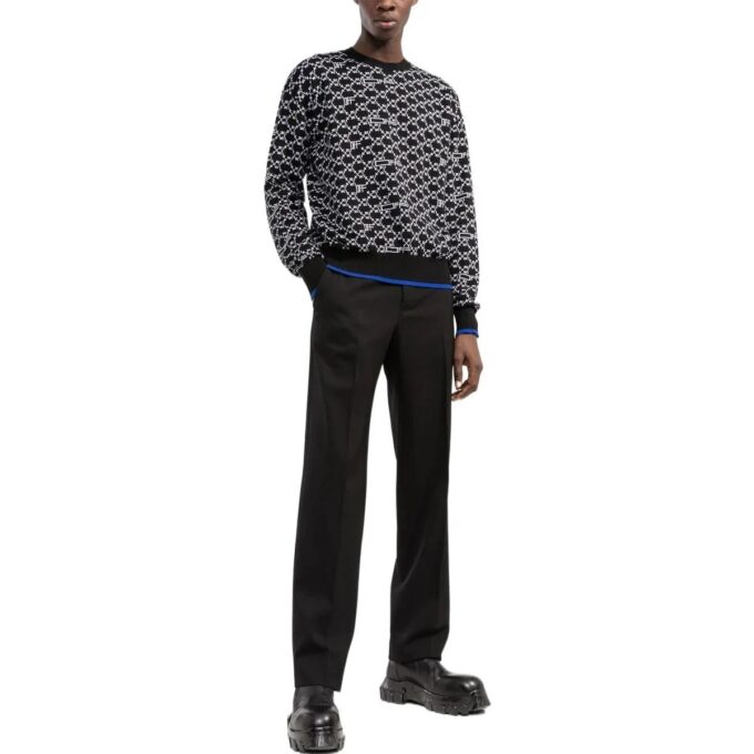Off-White Herre SS22 Logo Intarsia Strikk Rundhals Langermet Ullgenser Svart