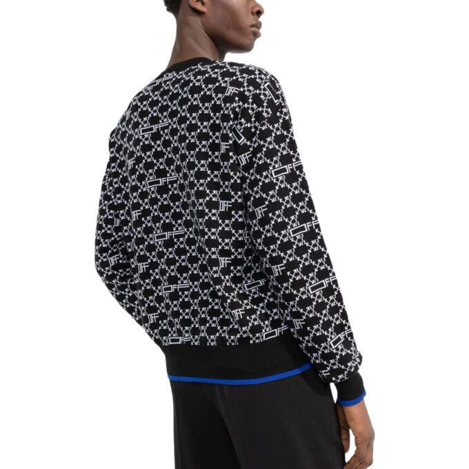 Off-White Herre SS22 Logo Intarsia Strikk Rundhals Langermet Ullgenser Svart