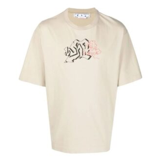 Off-White Herre SS22 Logo-mønster Rund hals Shorts Versjon Hvit T-skjorte