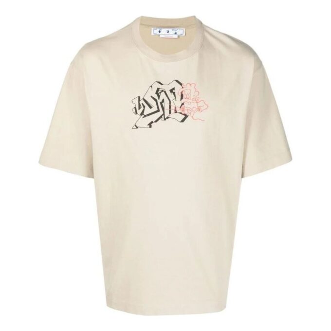 Off-White Herre SS22 Logo-mønster Rund hals Shorts Versjon Hvit T-skjorte