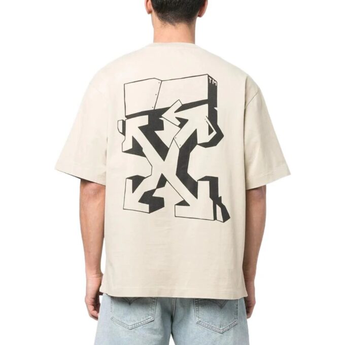 Off-White Herre SS22 Logo-mønster Rund hals Shorts Versjon Hvit T-skjorte