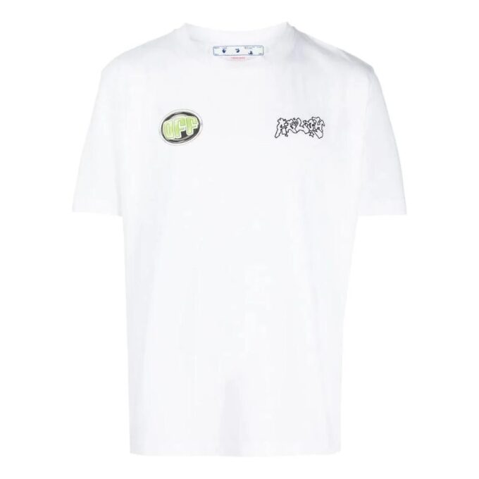 Off-White Herre SS22 Logo-mønstertrykk Kortærmet Hvit T-skjorte
