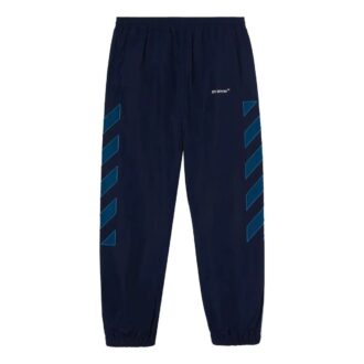 Off-White Herre SS22 Logo Stripe-trykk Casual Sportsbukser/Joggebukser Marineblå
