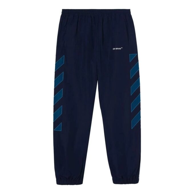 Off-White Herre SS22 Logo Stripe-trykk Casual Sportsbukser/Joggebukser Marineblå