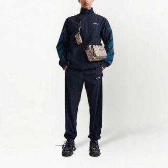 Off-White Herre SS22 Logo Stripe-trykk Casual Sportsbukser/Joggebukser Marineblå