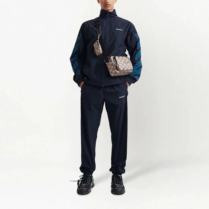 Off-White Herre SS22 Logo Stripe-trykk Casual Sportsbukser/Joggebukser Marineblå