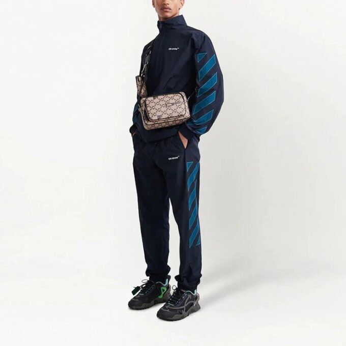 Off-White Herre SS22 Logo Stripe-trykk Casual Sportsbukser/Joggebukser Marineblå