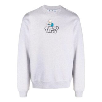 Off-White Herre SS22 Logo Tegneserie-trykk Rundhalset Pullover Løs Passform Grå