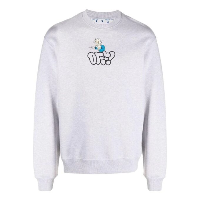 Off-White Herre SS22 Logo Tegneserie-trykk Rundhalset Pullover Løs Passform Grå
