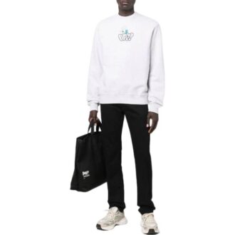 Off-White Herre SS22 Logo Tegneserie-trykk Rundhalset Pullover Løs Passform Grå