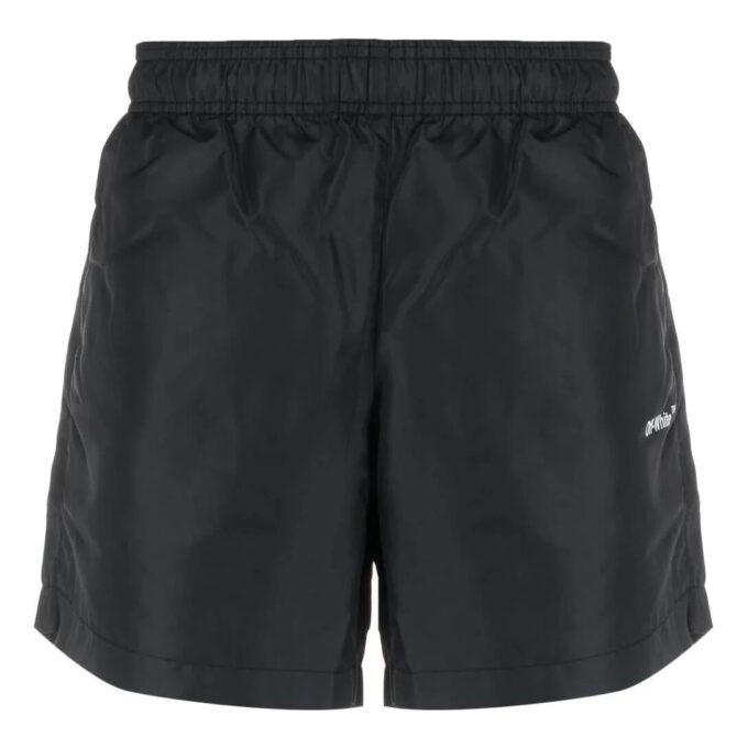 Off-White Herre SS22 Logo-trykk Elastisk linning Svart Rett Shorts