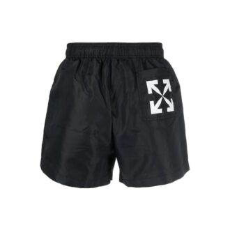 Off-White Herre SS22 Logo-trykk Elastisk linning Svart Rett Shorts