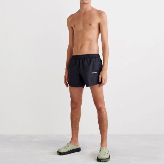 Off-White Herre SS22 Logo-trykk Elastisk linning Svart Rett Shorts