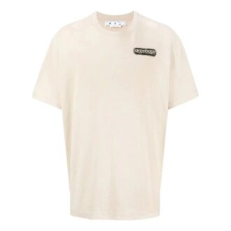 Off-White Herre SS22 Logo-trykk Kort ermet Løs passform Lysbrun T-skjorte