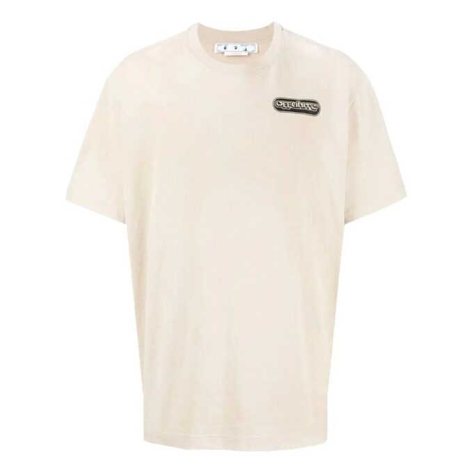 Off-White Herre SS22 Logo-trykk Kort ermet Løs passform Lysbrun T-skjorte