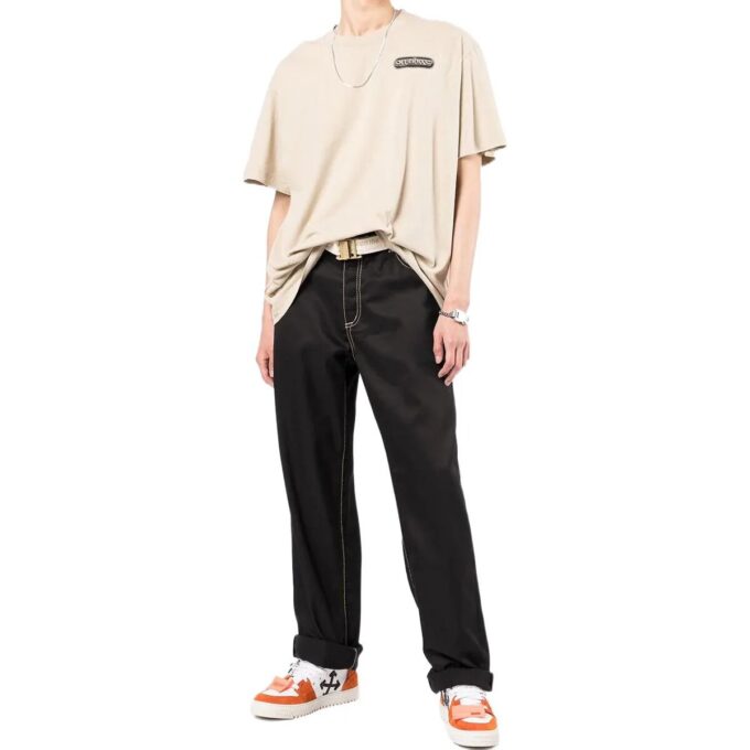 Off-White Herre SS22 Logo-trykk Kort ermet Løs passform Lysbrun T-skjorte