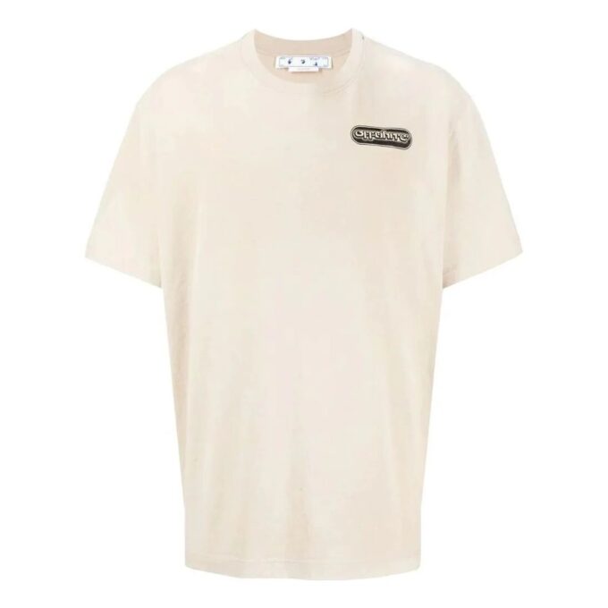 Off-White Herre SS22 Logo-trykk Kortærmet Lysebrun T-skjorte