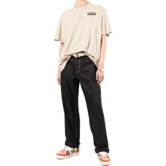 Off-White Herre SS22 Logo-trykk Kortærmet Lysebrun T-skjorte