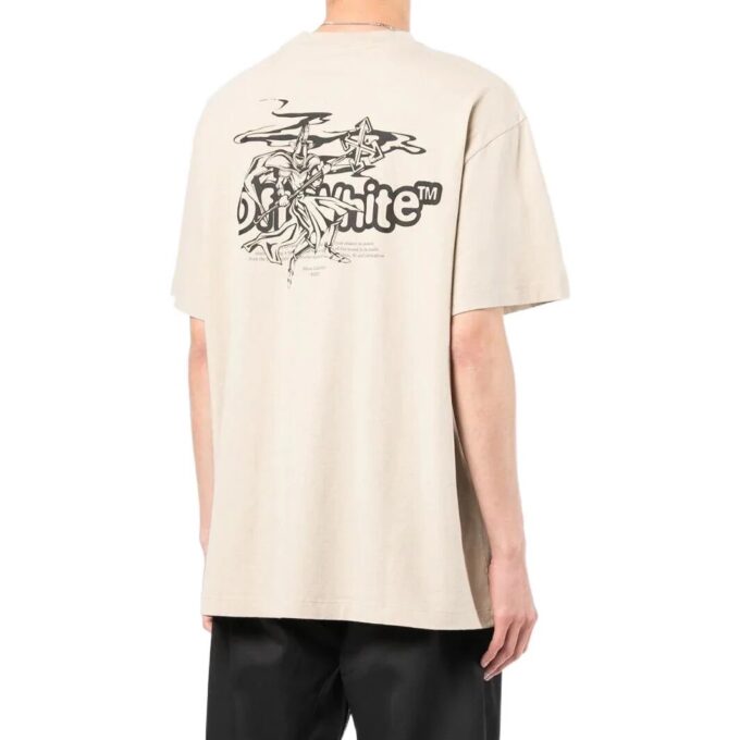 Off-White Herre SS22 Logo-trykk Kortærmet Lysebrun T-skjorte
