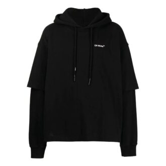 Off-White Herre SS22 Logo-trykk med hette og lange ermer, svart