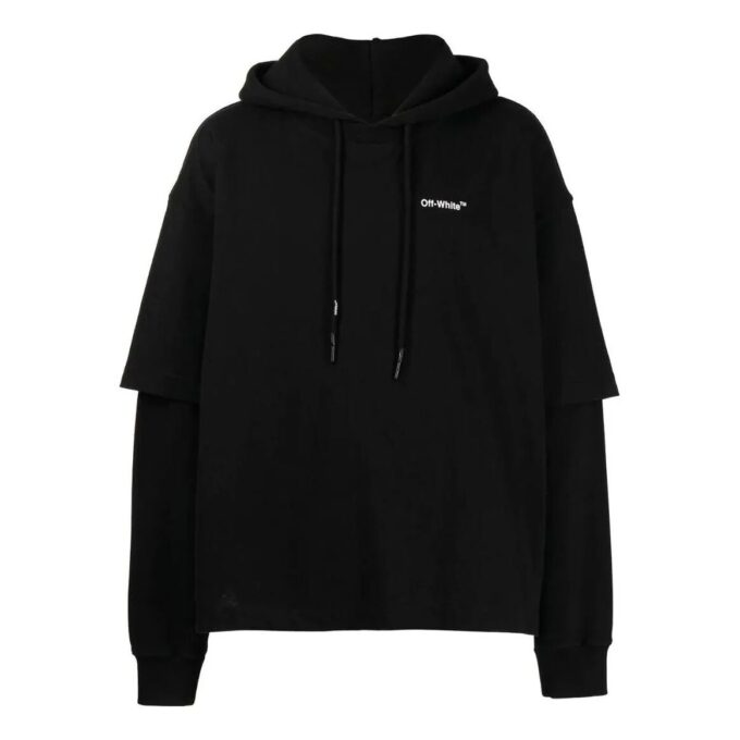 Off-White Herre SS22 Logo-trykk med hette og lange ermer, svart