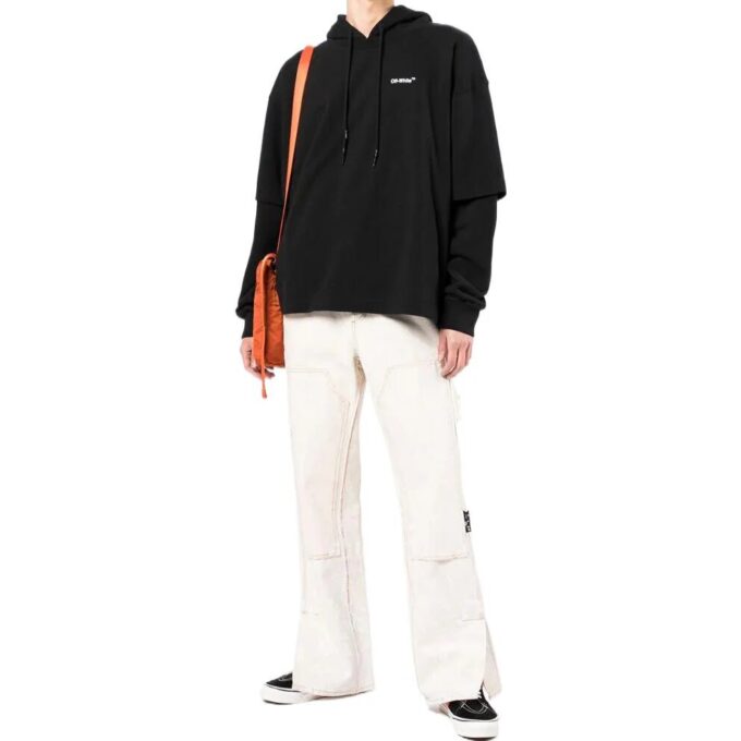 Off-White Herre SS22 Logo-trykk med hette og lange ermer, svart