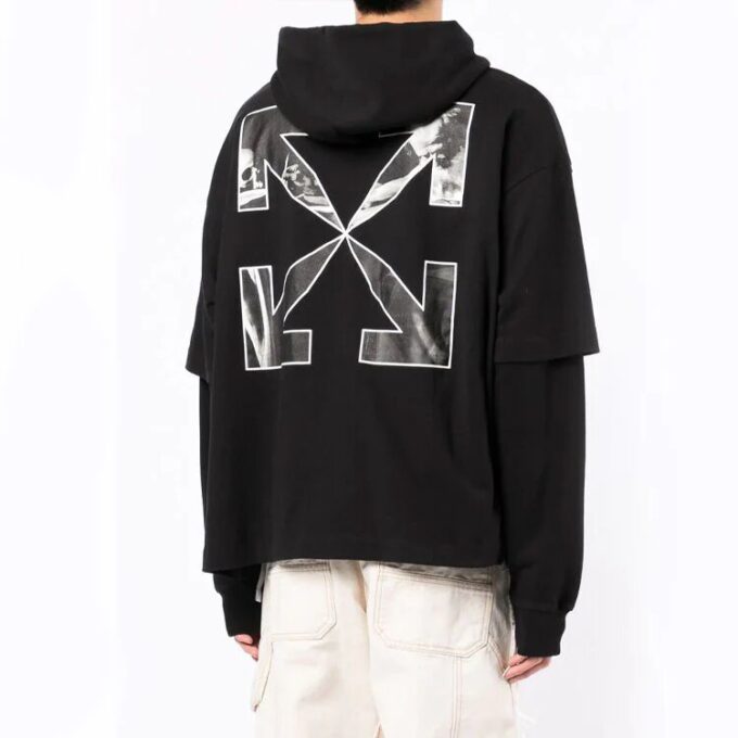 Off-White Herre SS22 Logo-trykk med hette og lange ermer, svart