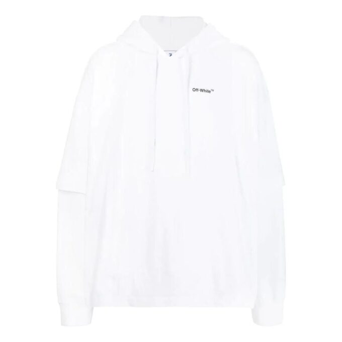 Off-White Herre SS22 Logo-trykk Pilemønster Hette Langermet Versjon Hvit