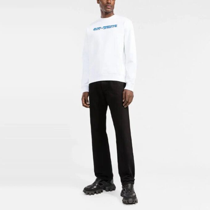 Off-White Herre SS22 Logo-trykk Rund hals Pullover Uten hette Løs passform Hvit