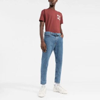 Off-White Herre SS22 Logo-trykk Rundhalset kortærmet versjon Mursteinsrød T-skjorte
