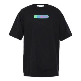 Off-White Herre SS22 Logo-trykk Rundhalset Pullover Kortærmet Løs Passform Svart T-skjorte