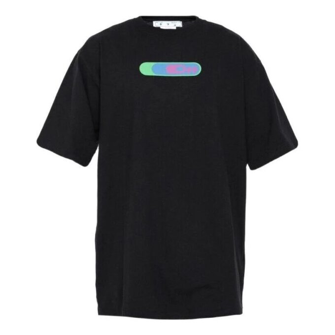 Off-White Herre SS22 Logo-trykk Rundhalset Pullover Kortærmet Løs Passform Svart T-skjorte
