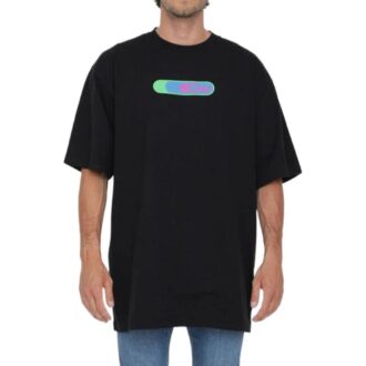 Off-White Herre SS22 Logo-trykk Rundhalset Pullover Kortærmet Løs Passform Svart T-skjorte