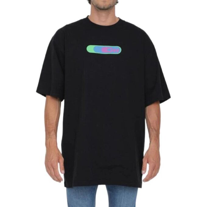Off-White Herre SS22 Logo-trykk Rundhalset Pullover Kortærmet Løs Passform Svart T-skjorte