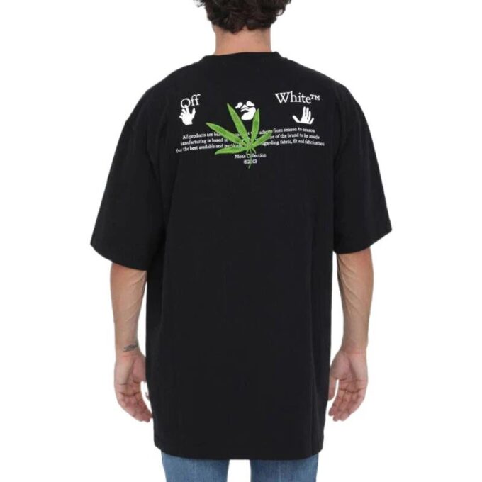 Off-White Herre SS22 Logo-trykk Rundhalset Pullover Kortærmet Løs Passform Svart T-skjorte