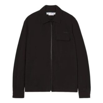Off-White Herre SS22 Logo Twill-trykk Ensfarget Langermet Versjon Svart Skjorte