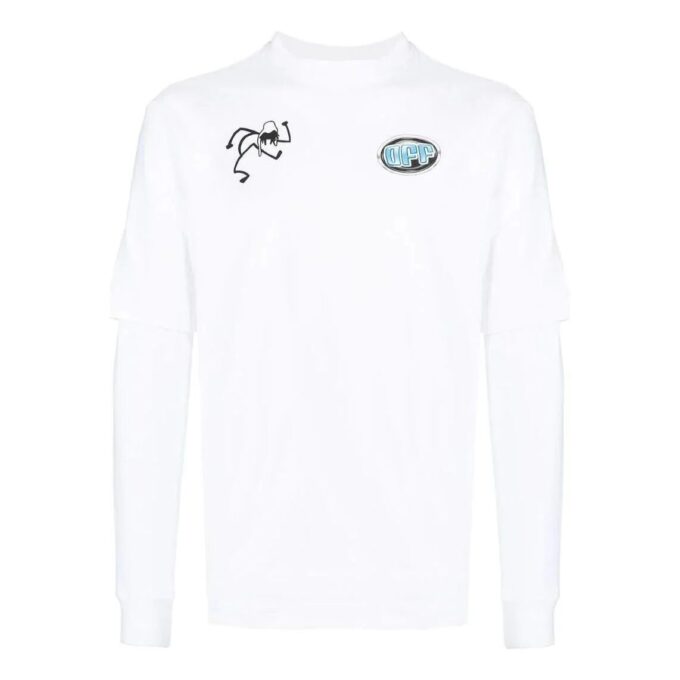 Off-White Herre SS22 Minimalistisk Graffiti-trykk Langermet Versjon Hvit T-skjorte