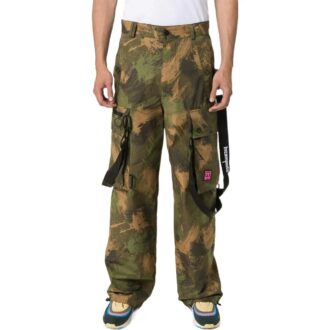 Off-White Herre SS22 Mønstertrykk Cargo Casual Bukser/Løse Passform Grønn