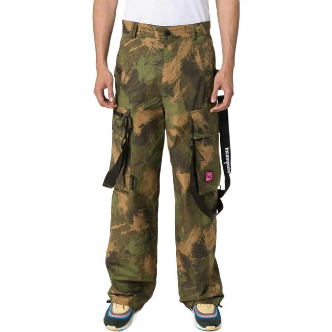 Off-White Herre SS22 Mønstertrykk Cargo Casual Bukser/Løse Passform Grønn