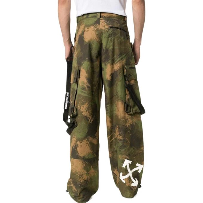 Off-White Herre SS22 Mønstertrykk Cargo Casual Bukser/Løse Passform Grønn