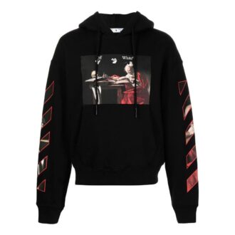 Off-White Herre SS22 Mønstertrykk Hette Langermet Løs Passform Svart