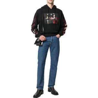 Off-White Herre SS22 Mønstertrykk Hette Langermet Løs Passform Svart