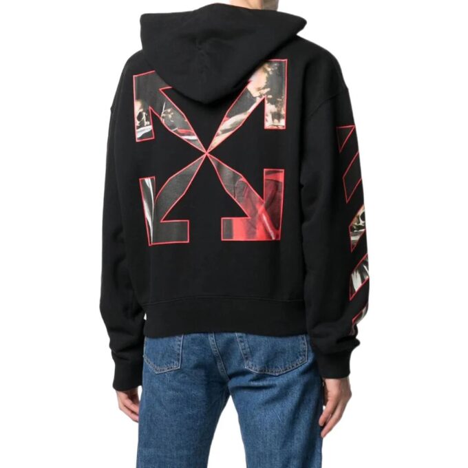 Off-White Herre SS22 Mønstertrykk Hette Langermet Løs Passform Svart