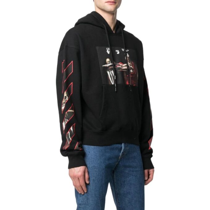 Off-White Herre SS22 Mønstertrykk Hette Langermet Løs Passform Svart