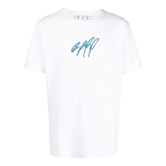 Off-White Herre SS22 Rundhalset pullover med broderi, kort shorts, hvit T-skjorte