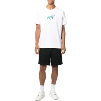 Off-White Herre SS22 Rundhalset pullover med broderi, kort shorts, hvit T-skjorte